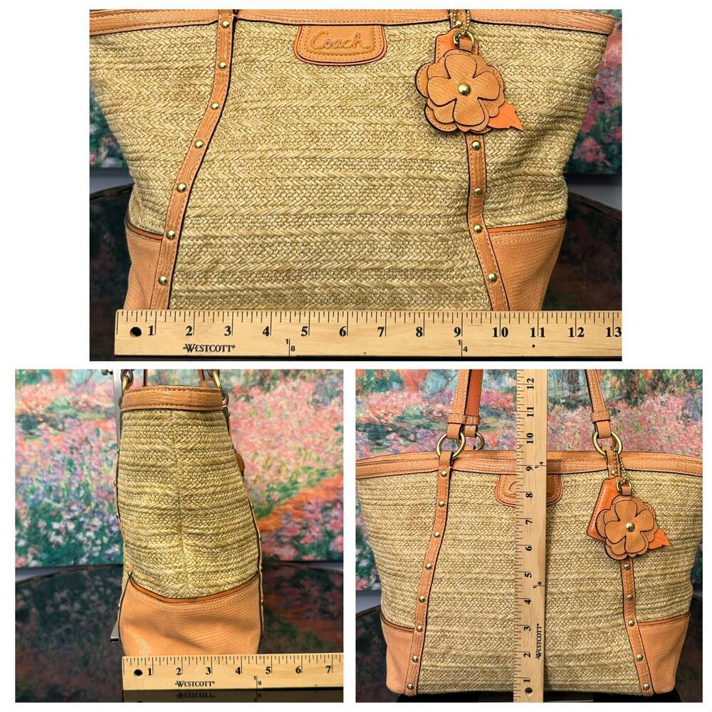 GUC Coach F21959 Alexandra Python Straw Tote in Natural/Coral - Picture 12 of 12